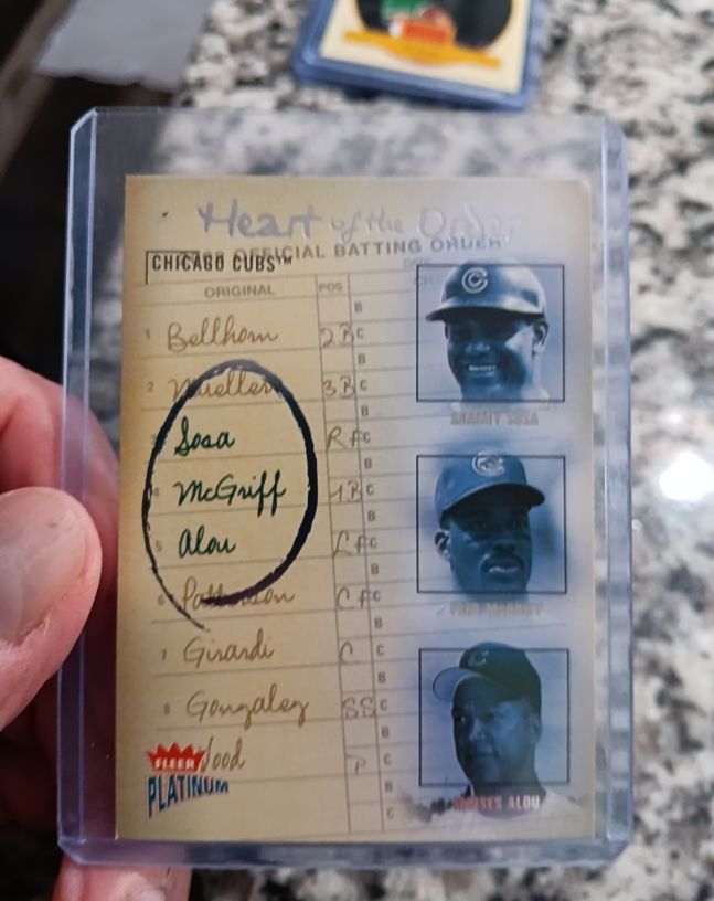 2003 Fleer Platinum Heart of the Order #3HO Sammy Sosa / Fred McGriff / Moises Alou — front
