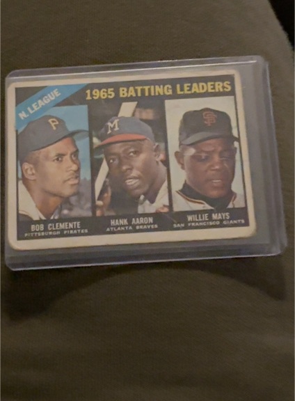1966 Topps #215 1965 Batting Leaders Roberto Clemente/Hank Aaron/Willie Mays — front