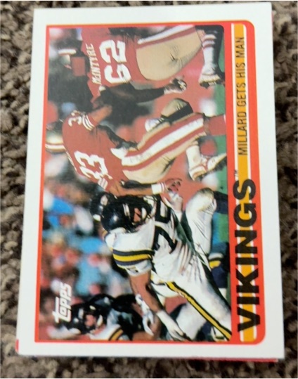 1989 Topps #74 Vikings Team Leaders (Millard Gets His Man) — front
