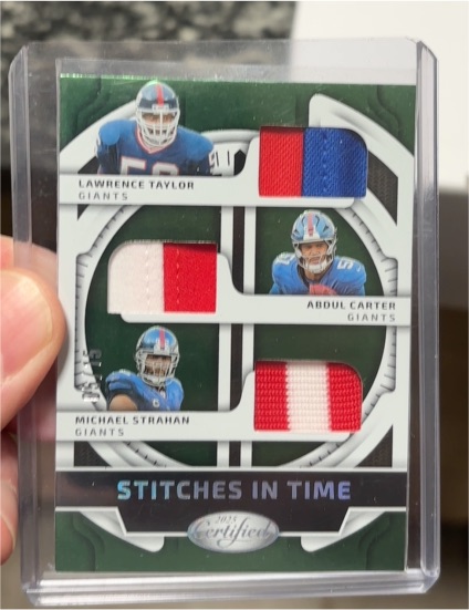 2015 Panini Certified Stitches In Time Quad Patch Lawrence Taylor Abdul Carter Michael Strahan — front