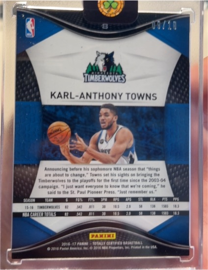 2016-17 Panini Totally Certified #8 Karl-Anthony Towns — front