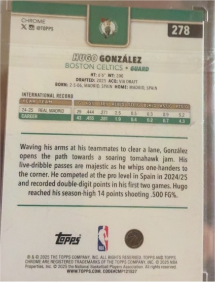 2025-26 Topps #278 Hugo González — front