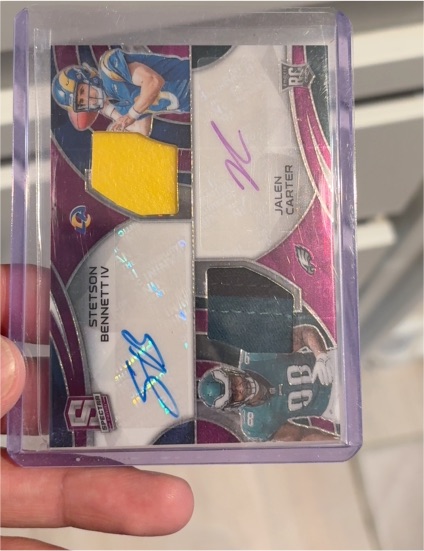 2023 Panini Spectra Dual Patch Autographs Stetson Bennett IV / Jalen Carter — front