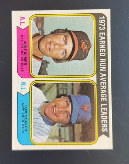 1974 Topps #206 ERA Leaders Jim Palmer / Tom Seaver — front