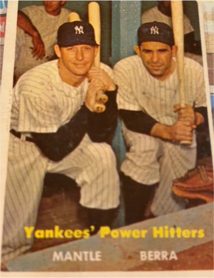 1957 Topps #407 Mickey Mantle / Yogi Berra Yankees Power Hitters — front