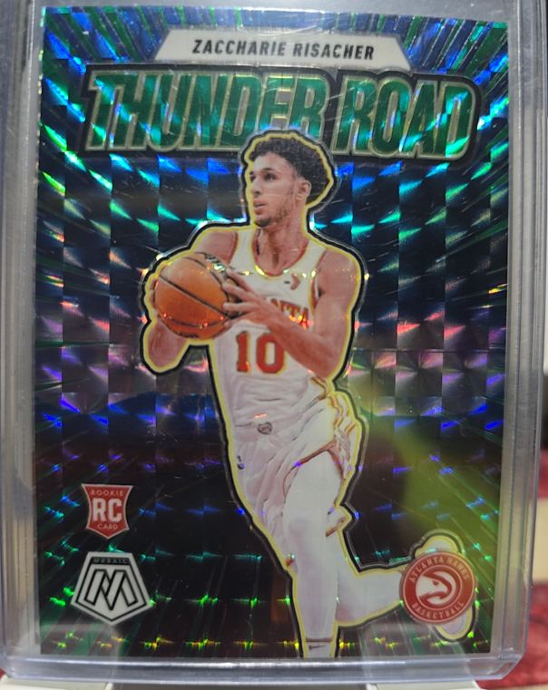 2024-25 Panini Mosaic #20 Zaccharie Risacher Thunder Road Green Mosaic Prizm Rookie Card — front