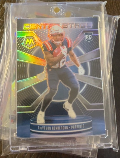 2025 Panini Mosaic #19 Treveyon Henderson Center Stage Silver Prizm Rookie Card — front