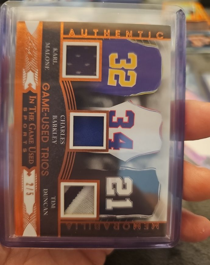 2024 Leaf In The Game Used Game-Used Trios Karl Malone Charles Barkley Tim Duncan — front