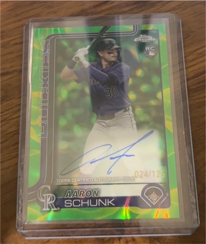 2025 Topps Chrome #RA-AS Aaron Schunk Rookie Autograph Green Refractor /125 — front