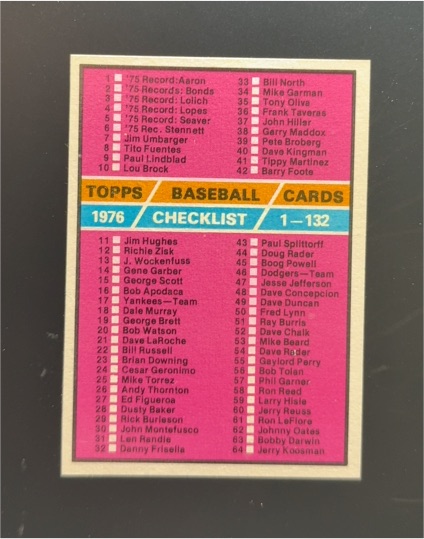 1976 Topps #119 Checklist — front