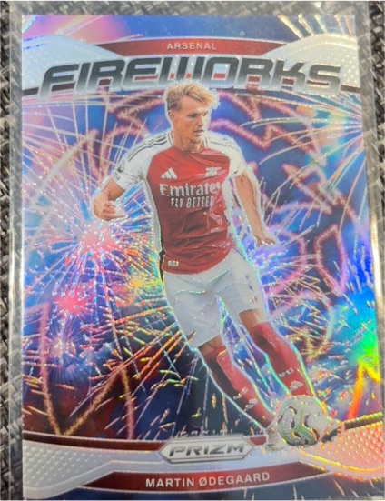 2024-25 Panini Prizm Premier League #2 Martin Ødegaard Fireworks Silver Prizm — front