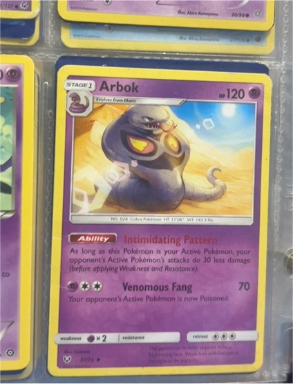 2017 Pokémon Sun & Moon: Shining Legends #37 Arbok — front