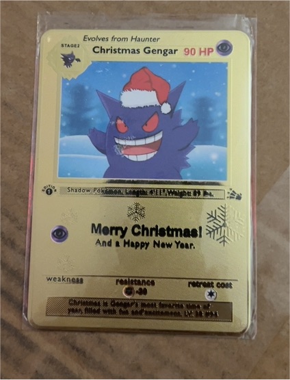 Custom Christmas Gengar Gold Metal Card — front