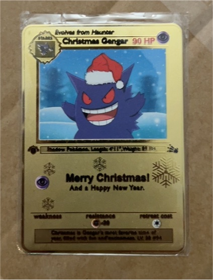 Christmas Gengar Gold Metal Pokémon Inspired Card — front