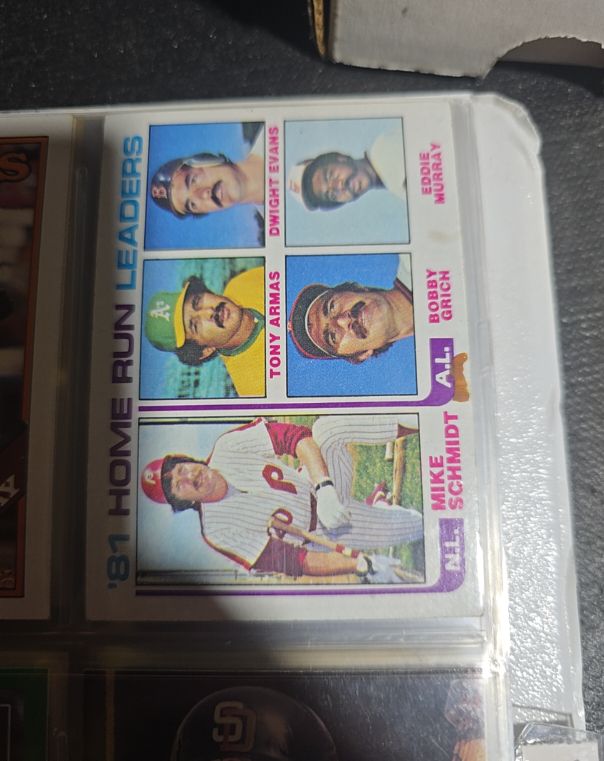 1982 Topps #162 '81 Home Run Leaders Mike Schmidt / Eddie Murray / Dwight Evans / Tony Armas / Bobby Grich — front