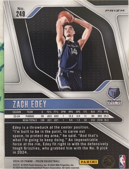 2024-25 Panini Prizm #249 Zach Edey — front