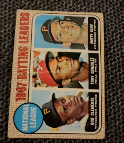 1968 Topps #1 NL Batting Leaders Roberto Clemente/Tony Gonzalez/Matty Alou — front