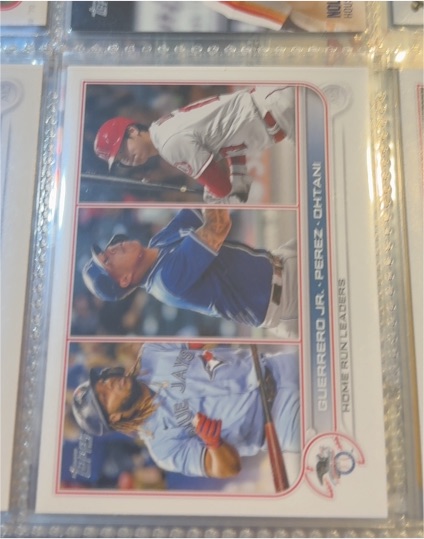 2022 Topps Series 1 #48 Vladimir Guerrero Jr./Salvador Perez/Shohei Ohtani Home Run Leaders — front