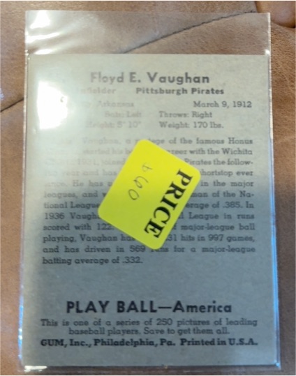 1936 Play Ball Floyd E. Vaughan Pittsburgh Pirates — front