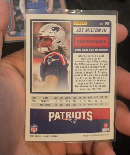 2025 Panini Score #28 Joe Milton III — front