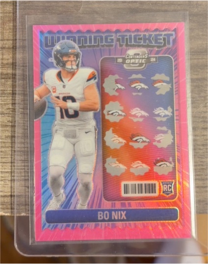 2024 Panini Contenders Optic #WT-BNX Bo Nix Winning Ticket Pink Prizm Rookie Broncos — front