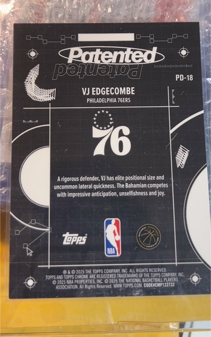2025 Topps Patented #PD-18 VJ Edgecombe — front