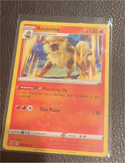2020 Pokemon Rebel Clash #028 Arcanine — front