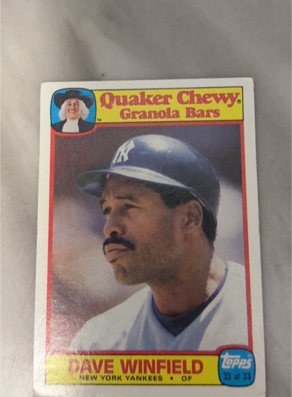 1986 Topps Quaker Chewy Granola Bars #33 Dave Winfield — front