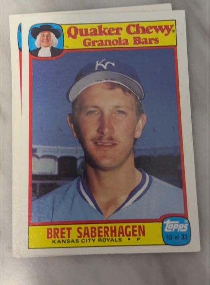 1986 Topps Quaker Chewy Granola Bars #19 Bret Saberhagen — front