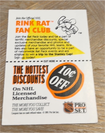 1991-92 Pro Set #NNO Rink Rat Fan Club — front