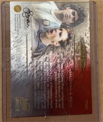 2014 Futera Unique TN05 Maradona & Messi — front
