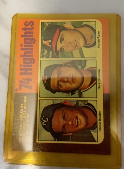 1975 Topps #7 Nolan Ryan, Dick Bosman, Steve Busby — front