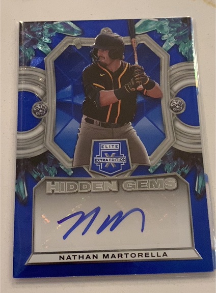 2023 Panini Elite Extra Edition Hidden Gems Blue Signatures Nathan Martorella — front