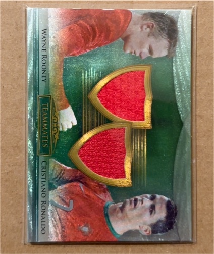 2014 Futera Unique Teammates Wayne Rooney Cristiano Ronaldo Dual Jersey Card — front
