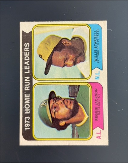 1974 Topps #202 1973 Home Run Leaders Reggie Jackson/Willie Stargell — front
