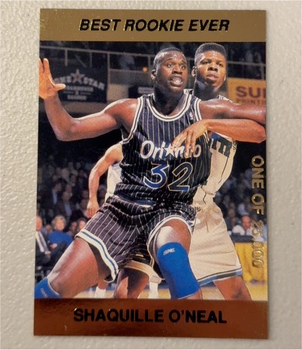 1992-93 Arena Sports #6 Shaquille O'Neal Best Rookie Ever Gold Foil Promo — front