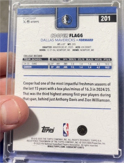 2025-26 Topps #201 Cooper Flagg — front