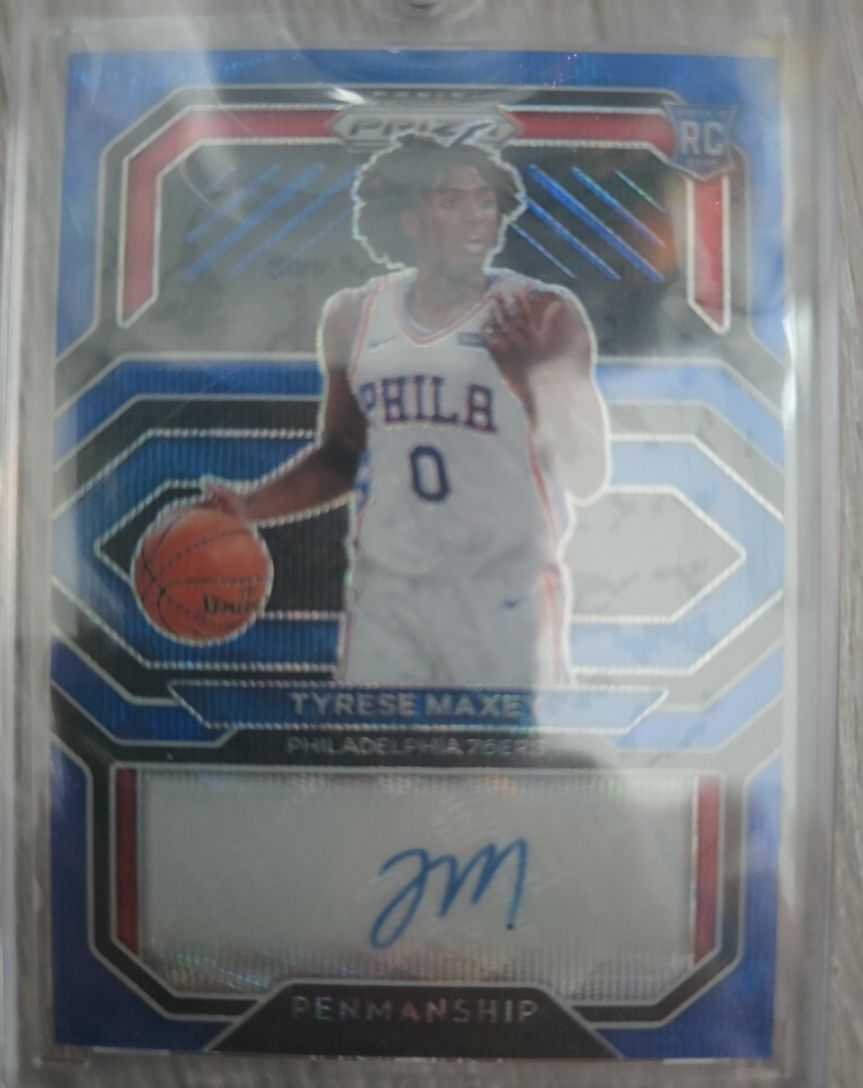 2020-21 Panini Prizm Rookie Penmanship #RP-TMX Tyrese Maxey Auto RC — front