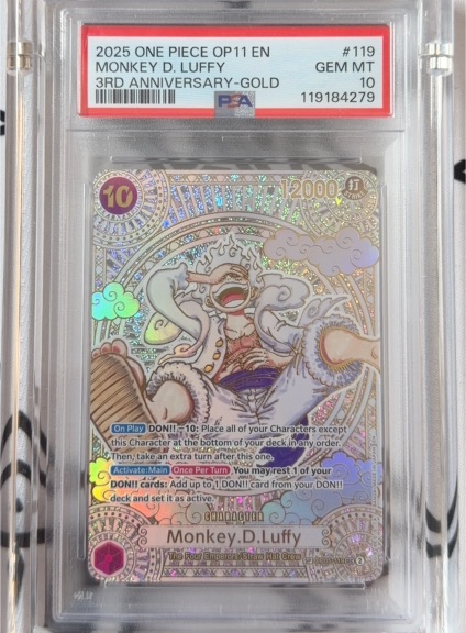 2025 One Piece OP11 #119 Monkey D. Luffy 3rd Anniversary-Gold — front