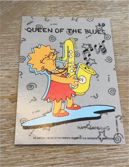 1990 Topps The Simpsons Sticker #19 Queen Of The Blues Lisa Simpson — front