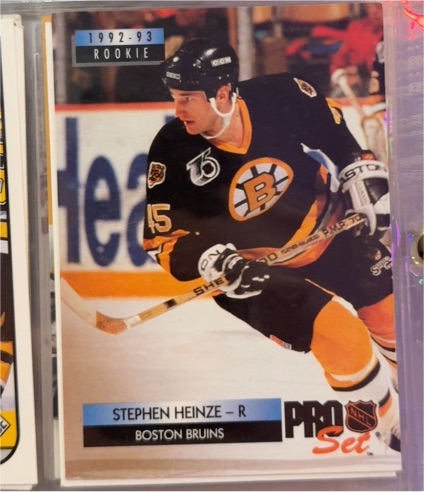 1992-93 Pro Set #220 Stephen Heinze Boston Bruins Rookie — front
