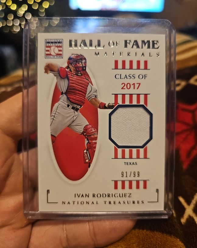 2021 Panini National Treasures Hall of Fame Materials #HOF-IR Ivan Rodriguez — front