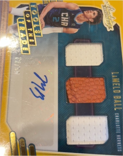 2020 Absolute Memorabilia Tools of the Trade Three Swatch Signatures #TT3-LAB LaMelo Ball — front