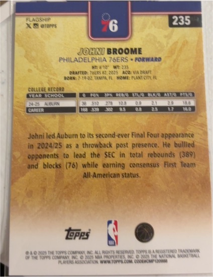 2025-26 Topps #235 Johni Broome — front