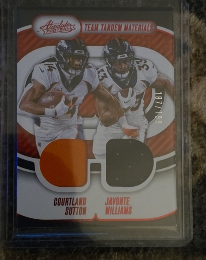 2024 Panini Absolute Team Tandem Materials #TTM-DEN Courtland Sutton Javonte Williams — front