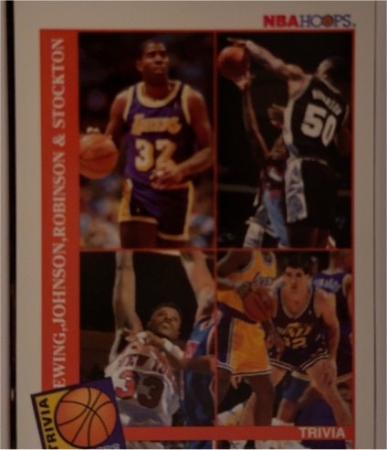 1992-93 Hoops #485 Ewing, Johnson, Robinson & Stockton — front