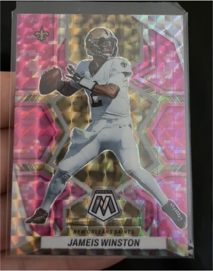 2022 Panini Mosaic Jameis Winston Pink Camo Prizm — front