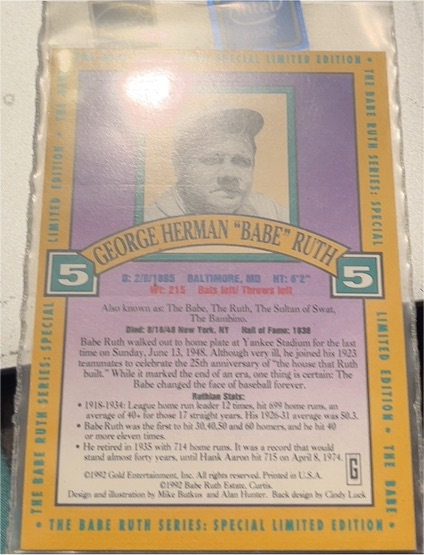 1992 The Babe Ruth Series Special Limited Edition #4 George Herman "Babe" Ruth — front