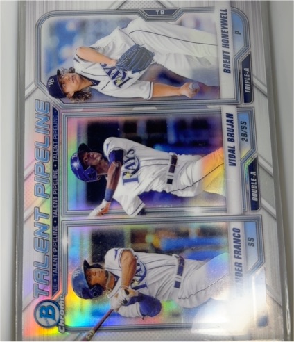 2021 Bowman #TP-TBR Wander Franco / Vidal Brujan / Brent Honeywell — front