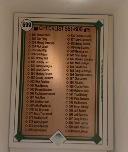 1989 Upper Deck #699 Checklist 551-600 — front
